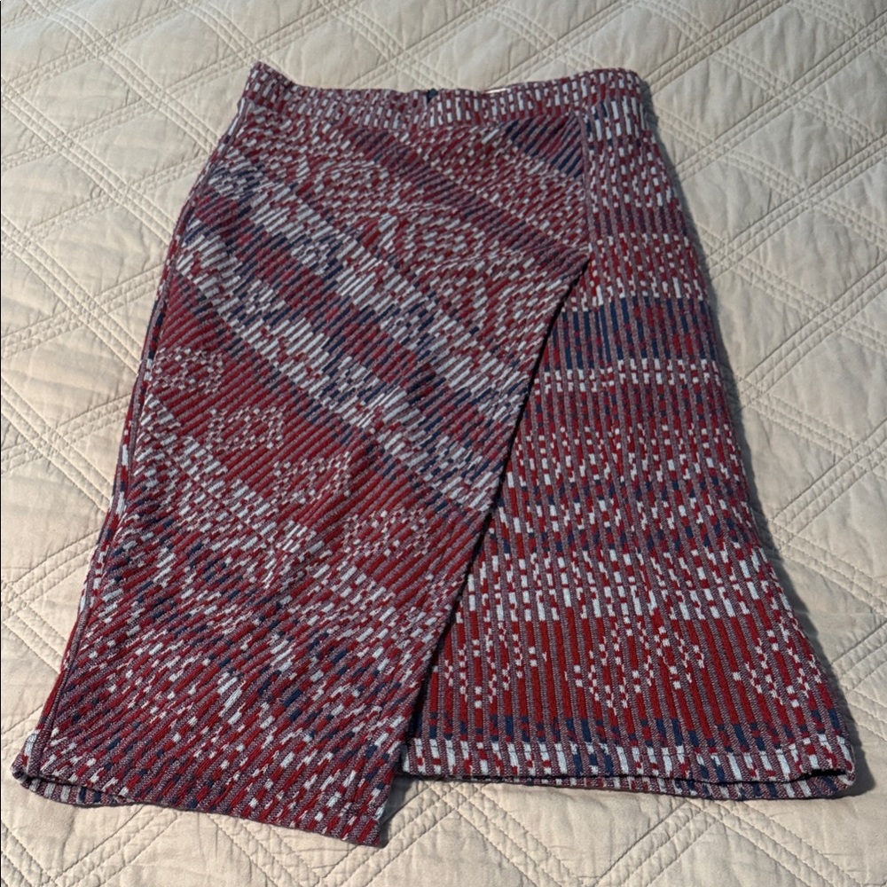 Anthropologie Red and Gray Patterned Pencil Skirt